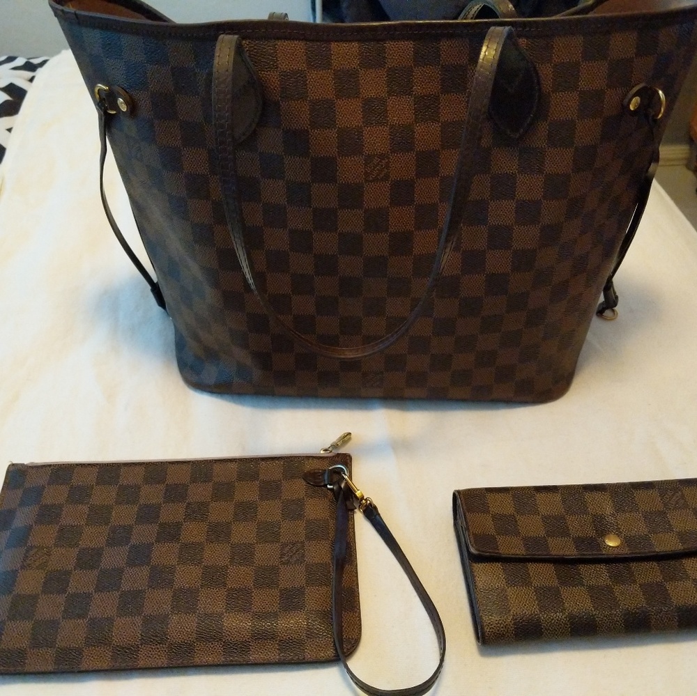 Louis Vuitton Neverful MM rose Ballerine purse set